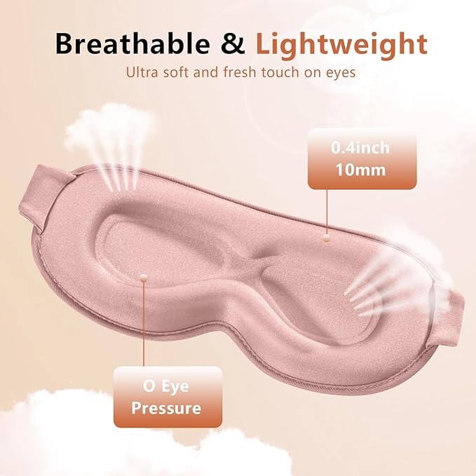 Sleep Mask for Side Sleeper Women Men, Eye Mask for Sleeping Light Blocking, 3D Contoured Cup Sleeping Mask, Soft Breathable Sleep Eye Mask with Adjustable Elastic Strap for Travel Pink