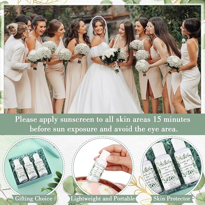 6 Pcs Wedding Sunscreen Bulk Travel Size Sunscreen SPF 50 Mini Sunscreen with Zinc Oxide Titanium Dioxide for Wedding Party Gifts(Eucalyptus)