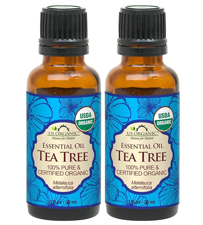 US Organic 100% Pure Tea Tree Essential Oil, Steam Distilled, USDA Certified Organic, for Hair, Skin, Scalp, Foot, Toenails, and Nail Polish - 30 ml, 2 Pack