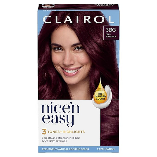 Clairol Nice'n Easy Permanent Hair Dye, 3BG Deep Burgundy Hair Color, Pack of 1