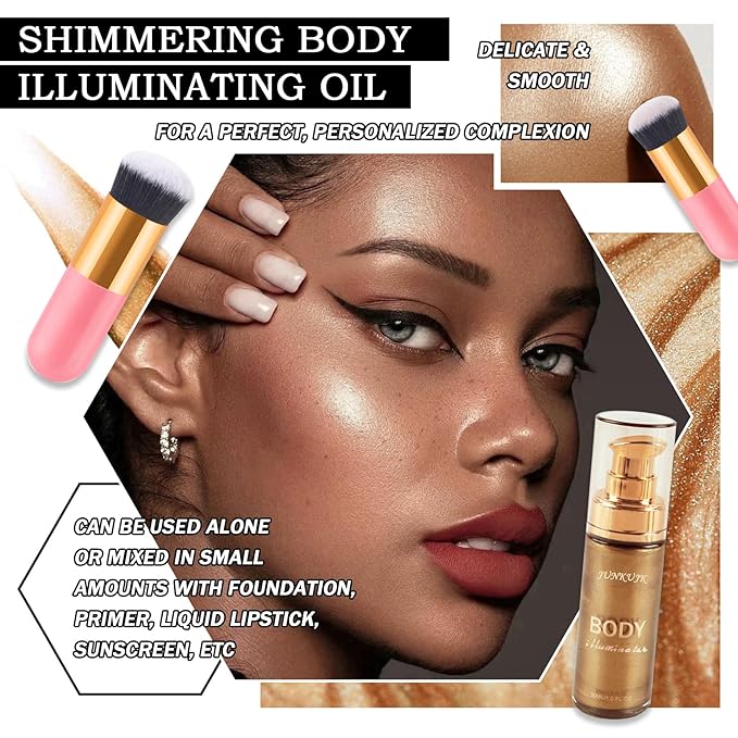 Body Shimmer Oil,Shine Glitter Body Luminizer Glow,Long Lasting