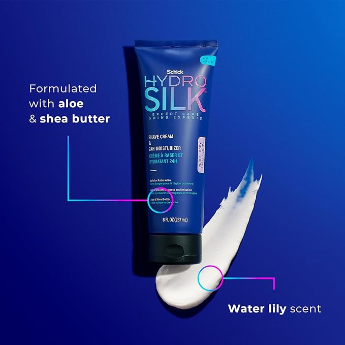 Schick Hydro Silk Shave Cream & 24-Hour Moisturizer | Pubic Hair Shave Cream for Women and Bikini Area Moisturizer, Shaving Cream for Women Sensitive Skin, 8 fluid oz