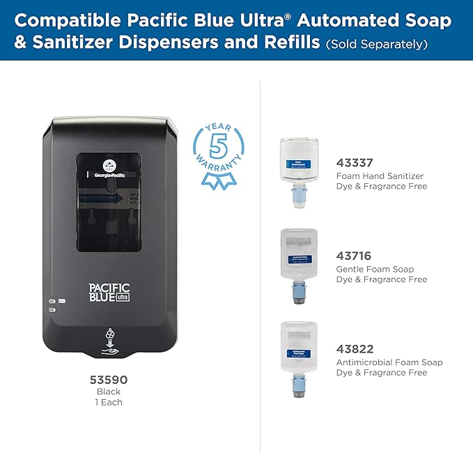 Pacific Blue Ultra Gentle Foam Hand Soap Refill (43716), Compatible Only With Pacific Blue Ultra Automated Touchless Dispenser, Dye and Fragrance Free, 40.5 FL OZ Per Refill, 3 Refills Per Case