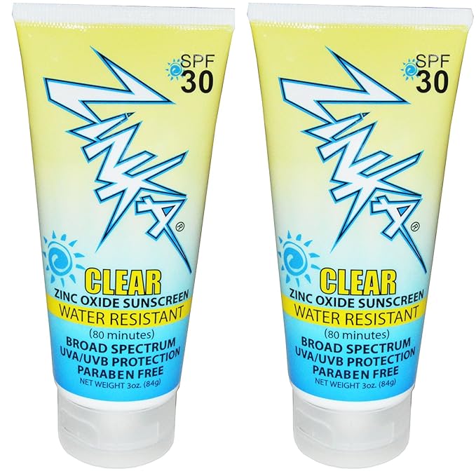 Zinka Clear Zinc Oxide Water Resistant SPF 30 Sunscreen Paraben Free 3 Ounce (Pack of 2)