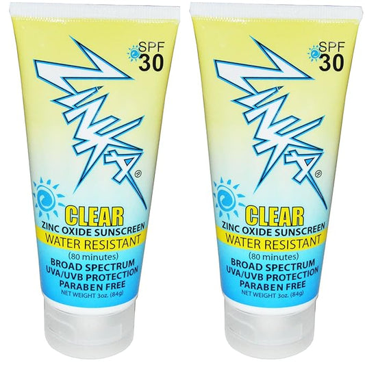 Zinka Clear Zinc Oxide Water Resistant SPF 30 Sunscreen Paraben Free 3 Ounce (Pack of 2)