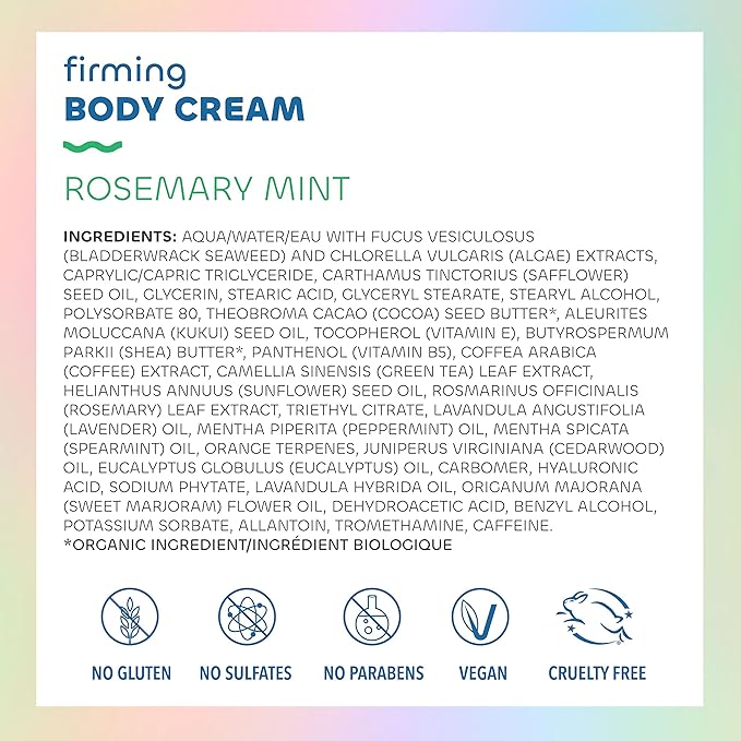 Seaweed Bath Co. Firming Body Cream - Rosemary Mint - Hydrating Hand and Body Lotion with Hyaluronic Acid - Toning Skin Moisturizer for Dry Skin - 6 oz (Pack of 2)