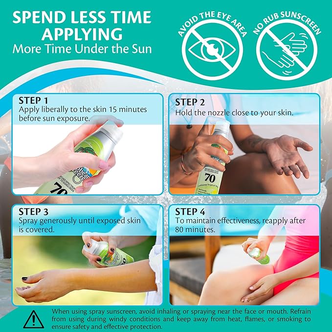 Continuous Tropical Mist Spray Sunscreen SPF 70, Reef Safe Sunscreen Spray, Up to 80 Minutes Water Resistant Sunscreen Face Spray, 5.5 Ounces, 2 Pack