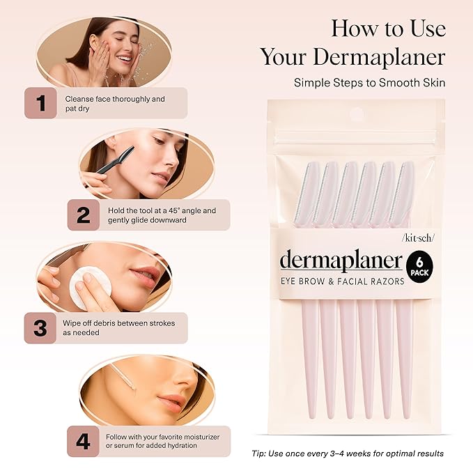 Kitsch Dermaplane Razor for Women Face - Face Razors for Women and Men - Eyebrow Trimmer, Shaver, Recycled Plastic Dermaplaning and Skin Care Tool - Blush, 6 pcs