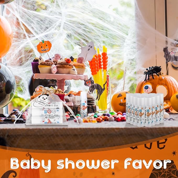 Demissle 50 Pcs Baby Shower Lip Balm Gift Set with 100 Pcs Organza Bags Baby Shower Party Favor for Guest Thank You Tag Rope Baby Shower Party Decoration Gender Reveal Souvenirs (Ghost)