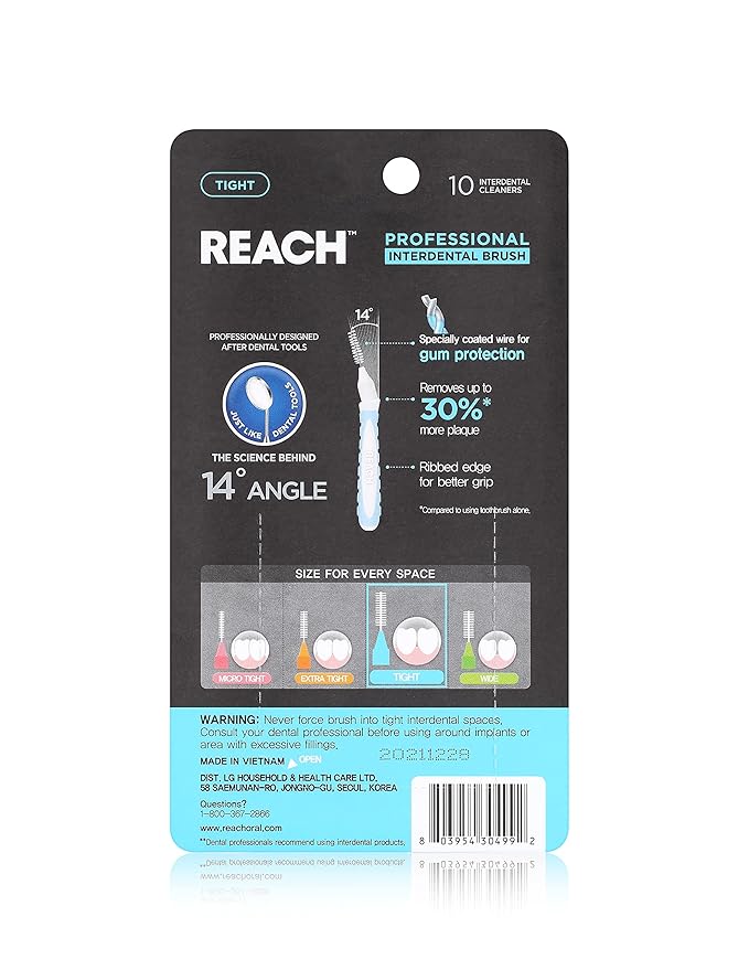 Reach Interdental Brush Cleaners, 1mm, Tight, Sensitive Gum Protection, Plaque Remover for Teeth, Braces Flossers, Braces Brush, Dental Toothbrushes, Oral Care, 1 Pack, 10 Count