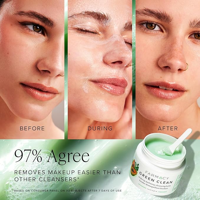 Farmacy Makeup Remover Cleansing Balm - Green Clean Waterproof Makeup Remover + Oil Based Cleanser - Gentle Exfoliating Double Cleanser - Melts From Balm to Milky Lather (12ml)