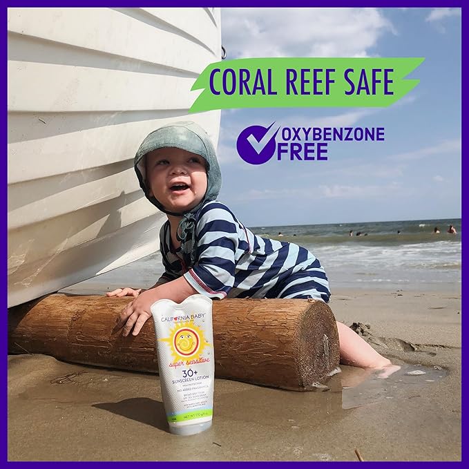 California Baby Super Sensitive SPF 30+ Sunscreen | Broad Spectrum | Titanium Dioxide | Hypoallergenic Unscented Mineral Sunscreen | Reef Safe Sunscreen | Sensitive Skin Friendly | 82g / 2.9oz