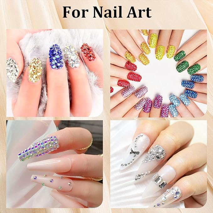 Colorful Face Gems for Makeup Set, Flatback Gorgeous Glass Clear Gems+Mixed-Colored Crystals with Picker Pencil, Makeup Glue, Dual-End Dotting Tool, Tweezer for Eye Body Hair Make-up and Nail Art Deco