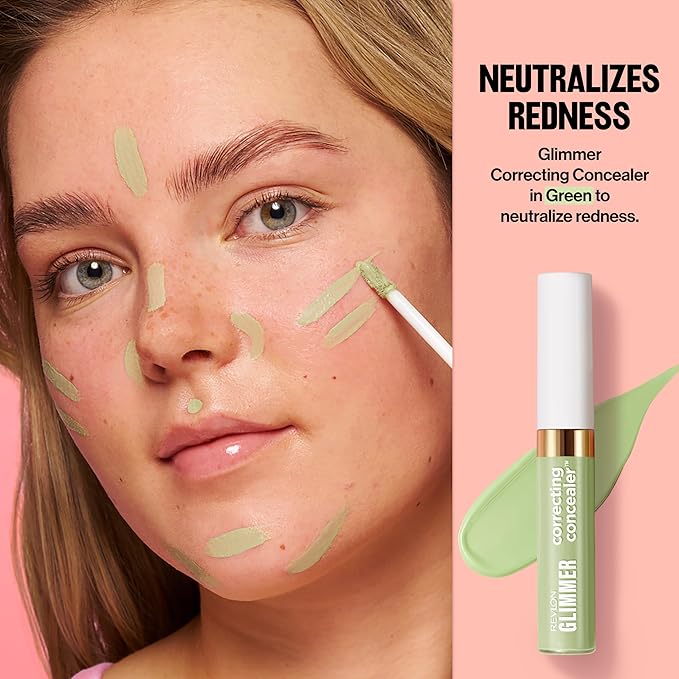 Revlon Glimmer Correcting Concealer, Liquid Under Eye Makeup, Made with Caffeine, Vitamin C, & Stevioside, 100 Green, 0.3 fl oz