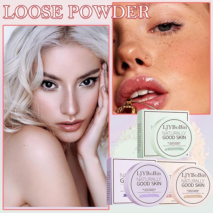 3PCS Loose Setting Powder Set,Lightweight Long Lasting Oil Skin Types