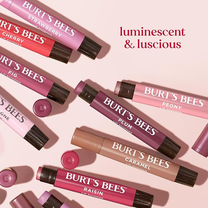 Burt's Bees Shimmer Lip Tint Set, Tinted Lip Balm Stick, Moisturizing for All Day Hydration with Natural Origin Glowy Pigmented Finish & Buildable Color, Caramel (4-Pack)