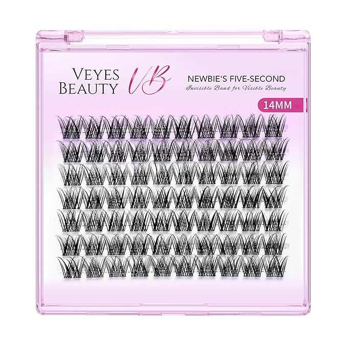 VEYESBEAUTY Lash Clusters Individual Eyelash Extensions Thin & Invisible Band DIY False Eyelashes for Self-application Newbie's Five-Second Series Wispy Lash Tray, LuxeBold 14mm Single Length