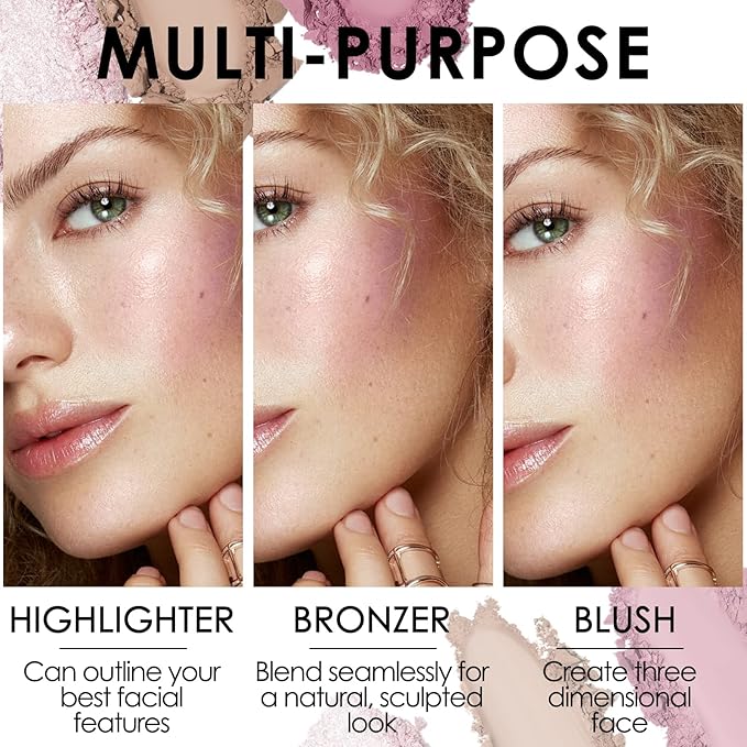FOCALLURE Blush and Highlighter Palette,3 in 1 Contour Palette,Cruelty-Free Matte Bronzer Powder,Shimmer Illuminator Highlighters for a Glowing Look,#08