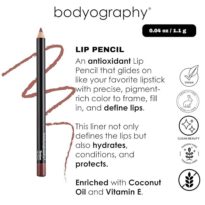 Bodyography Pouty Lip Pencil | Lip Liner Pencil with Coconut Oil, Vitamin E & C | Long-Lasting, Matte Liner for Definition & Color | Makeup Essential for Smooth Lip Contour