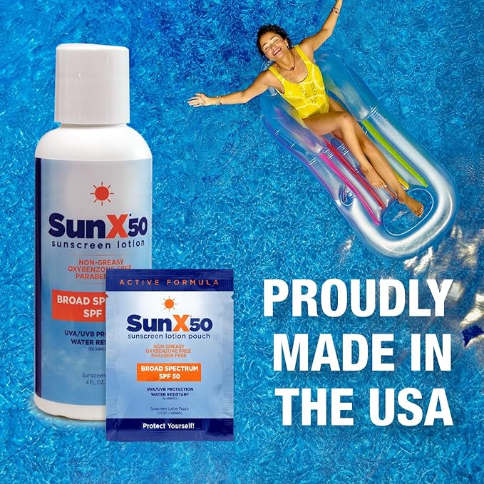 CoreTex Sun X 50 SPF Individual Sunscreen Packets Travel Size (10ct. with Carrying Case) - Free of Parabens, Oxybenzone, Octinoxate - Broad Spectrum (UVA/UVB) Sunscreen - Water Resistant up to 80 Min.