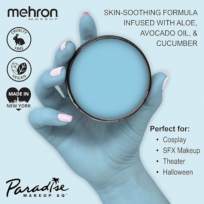 Mehron Makeup Paradise Makeup AQ Pro Size | Stage & Screen Performance, Face & Body Painting, Beauty, Cosplay, and Halloween | Water Activated Face Paint, Body Paint 1.4 oz (40 g) - Light Blue