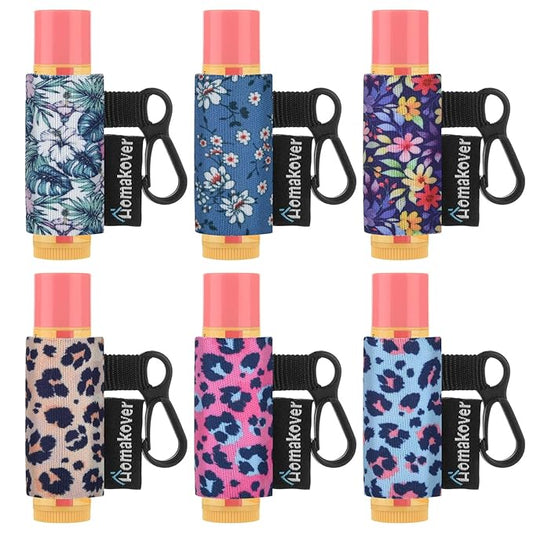 6 Pack Compact Clip-On Chapstick Holder Premium Release Clip Neoprene Sleeve with Clip Fits Most Standard Lip Balm
