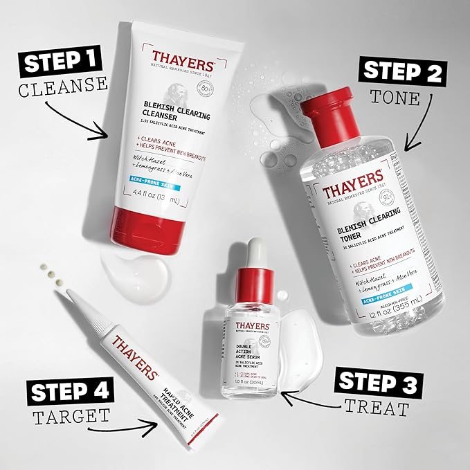 THAYERS Blemish Clearing Face Cleanser with 1.5% Salicylic Acid, Acne Treatment Face Wash, Soothing and Non-Stripping Skin Care, 4.4 Fl Oz