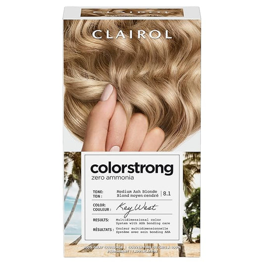 Clairol ColorStrong Permanent Zero Ammonia Hair Dye, 8.1 Medium Ash Blonde - Key West Hair Color, Pack of 1