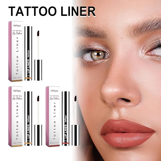 3 Colors Peel Off Lip Liner Tattoo, Peel Off Lip Stain with Matte Finish, Long Wear Tattoo Lip Liner Lipstick, Long Lasting, Waterproof, Transfer-proof, Highly Pigmented Color