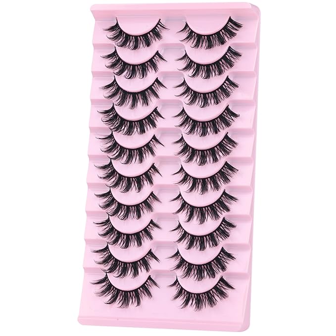 False Eyelashes Manga Lashes 10 Pairs False Eyelashes Japanese Style D Anime Lashes Natural Cosplay Lashes Natural Look 15 MM Wispy Faux Mink Lashes Full Strip Doll Lashes by FANXITON