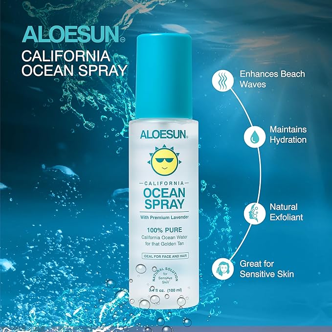 Ocean Spray | Pure California Sea Salt Water Face Mist Infused with Organic Lavender Essential Oil for Tanning | Hair & Scalp Exfoliating Solution | Facial Moisturizer | Travel Size 3.4 Fl Oz