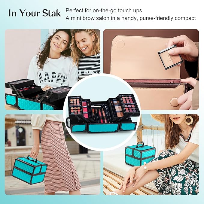 Color Nymph All In One Makeup Kit Comestics Gifts for Girls Teens, Travel Makeup Set 4 Trays Train Case for Beginner Includes Eyeshadow Highlighter Lipgloss Blush Concealer Brush Eyeliner Lipbalm