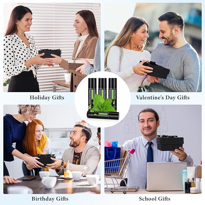 4 Pcs Lip Balm with Gift Box for Men Raffia Grass Organic Natural Beeswax Lip Balm for Father's Day Gifts Women Adults Teens Dry Chapped Lips Care Product