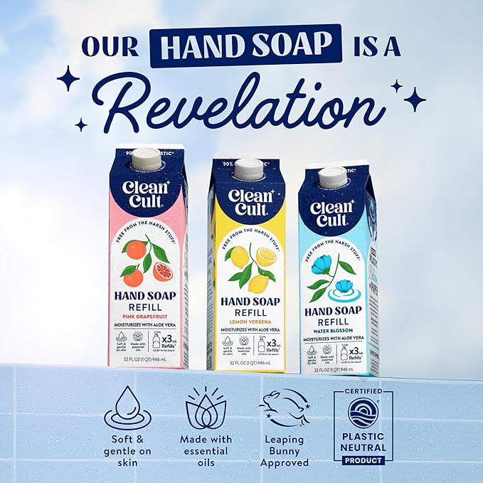 Cleancult Liquid Hand Soap Refills - Moisturizes Dry & Sensitive Skin - Made with Aloe Vera & Lavender Essential Oils - Wild Lavender - Eco Friendly - Paper-Based Packaging - 32 oz/2 Pack