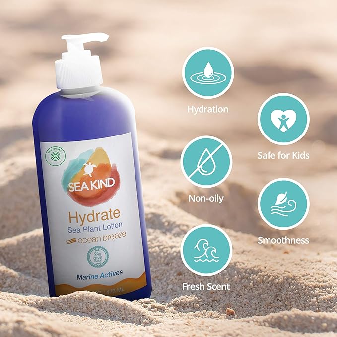 All Natural Hydrate Ocean Breeze Sea Plant Hand and Body Lotion for Women and Men, Essential Oil Scent, 16 Fl Oz, Non Comedogenic, Vegan Moisturizer for Dry and Sensitive Skin, No Parabens