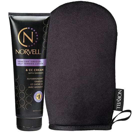 Norvell Tanning Bundle: Self Tan Extender Lotion, 8,5 fl. oz. + Streak Free Tan Applicator Mitt - Premium After Tanning Lotion Moisturizer and Washable Mitt for Flawless Results