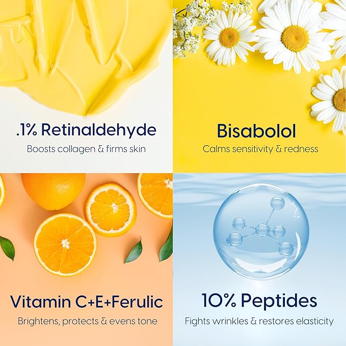 Strive - Anti-aging Retinal Serum - 0.1% Retinaldehyde, 10% Peptides & 2% Vitamin C E Ferulic Face Serum. Brightening, Firming, Wrinkle & Fine Line Reducing - Fragrance Free Anti aging Skincare - 30mL