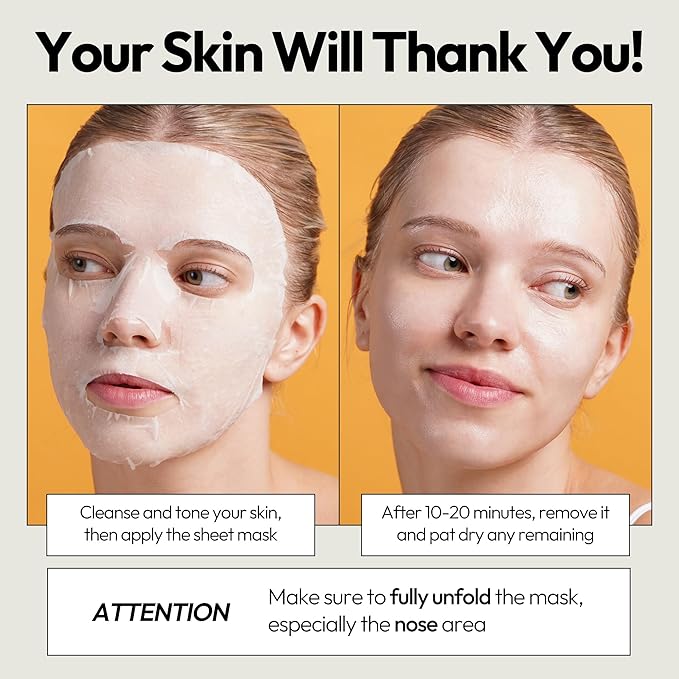 LAPCOS Vita C Sheet Mask, Daily Face Mask with Vitamin C to Renew Skin, Korean Beauty Favorite, 5-Pack