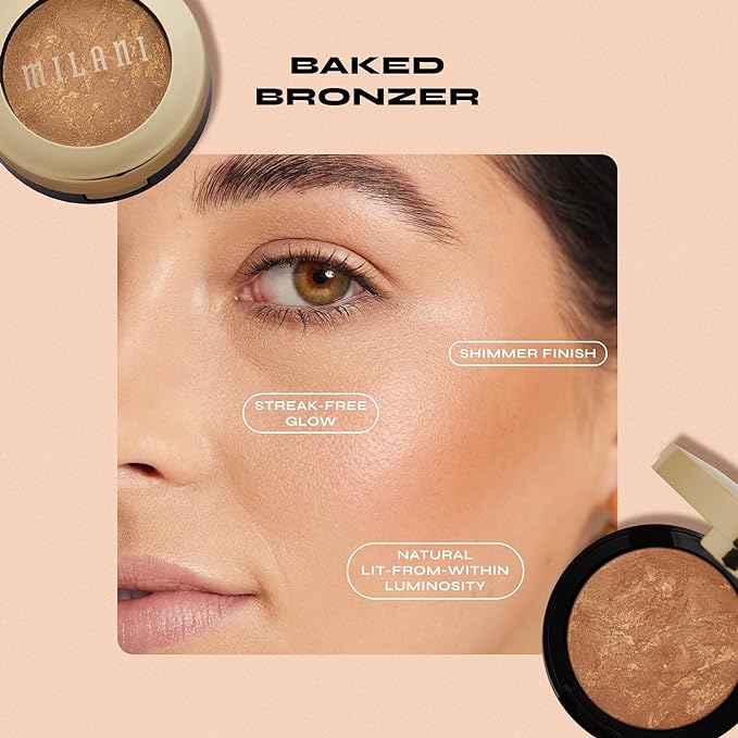 Milani Bronzer Powder - Baked Bronzer Made in Italy, Bronzing Shimmer Highlighter Makeup for Contour -Soleil