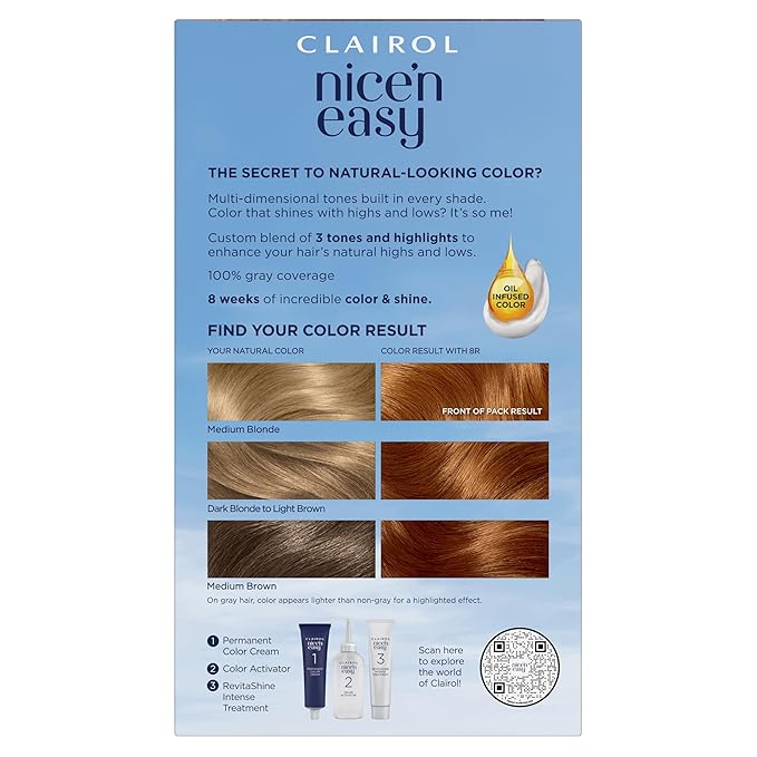 Clairol Nice'n Easy Permanent Hair Dye, 8R Medium Reddish Blonde Hair Color, Pack of 1