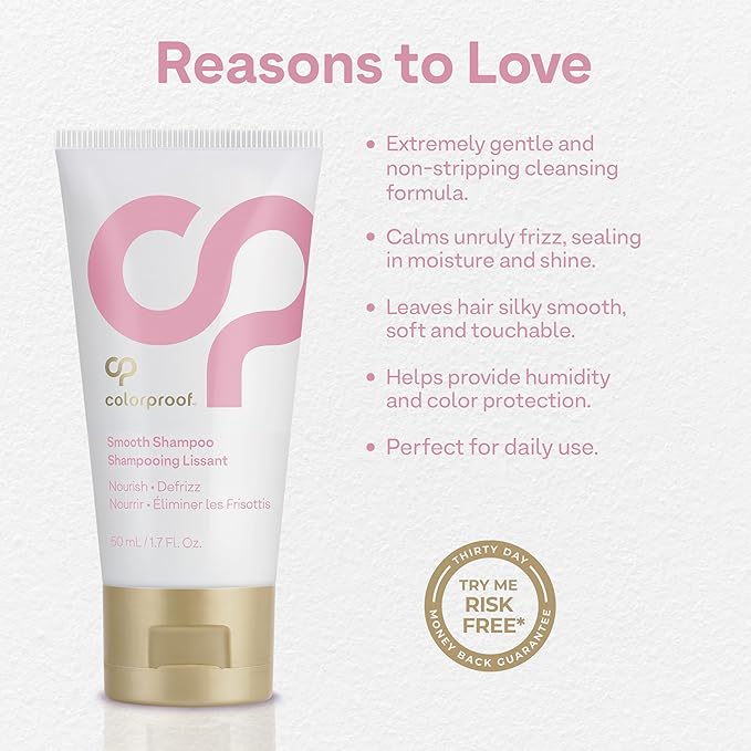 Colorproof Smooth Shampoo 1.7 Fl. Oz. Smoothing Travel Size Anti-Frizz Shampoo with with a Frizz-Fighting, Gentle, Cleansing, Hydrating Color-Protection Formula for Color Treated Hair, White Tea Scent