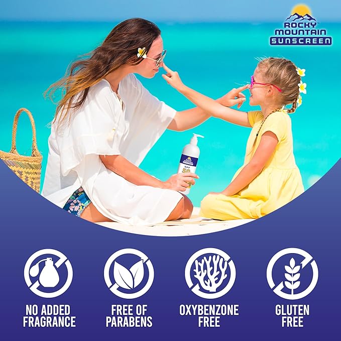 KIDS Rocky Mountain Sunscreen SPF 50 LOTION | Broad Spectrum UVA/UVB Protection | Hawaii 104 Reef Act Compliant (Oxybenzone & Octinoxate Free) | Water Resistant 80 Min | Fragrance Free | For Children