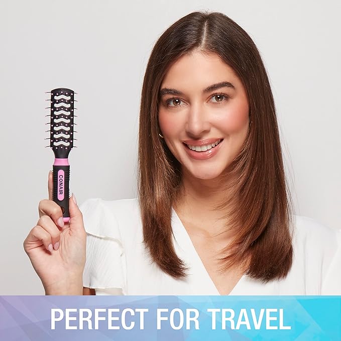 Conair Salon Results Vent Hairbrush Set - Detangling Hair brush - suitable for men and women - features Travel + Full-size - Pink/Black