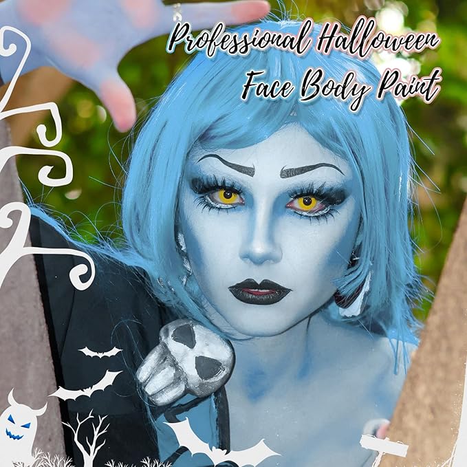 Light Blue Water Based Face Body Paint, 2.37 OZ Large Tube Full Coverage Face Paint for Corpse Bride Avatar Mermaid Cosplay Makeup,Washable Blue Body Painting for Adult Halloween SFX Makeup