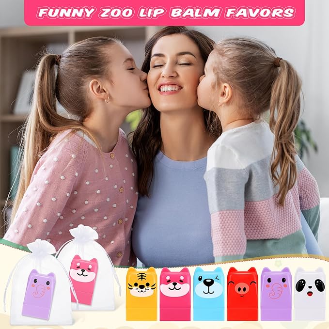 30 Sets Wild Animal Birthday Lip Balm Gifts Bulk Baby Shower Prizes Gift Girl Birthday Lip Balm Jungle Animal Party Favors for Preschool Toddler Boy Girl Classroom Prizes Classroom Prizes