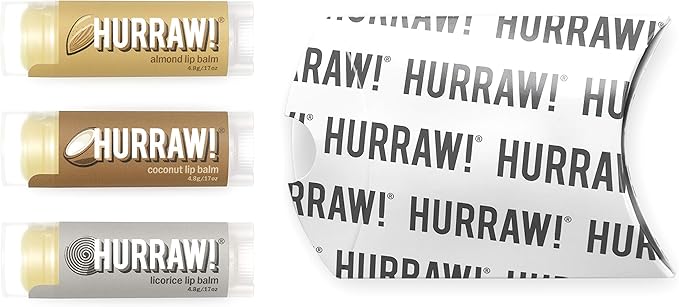 Hurraw! Almond, Coconut, Licorice Lip Balms, 3 Pack Bundle: Organic, Certified Vegan, Cruelty and Gluten Free. Non-GMO, 100% Natural. Bee, Shea, Soy & Palm Free. Made in USA