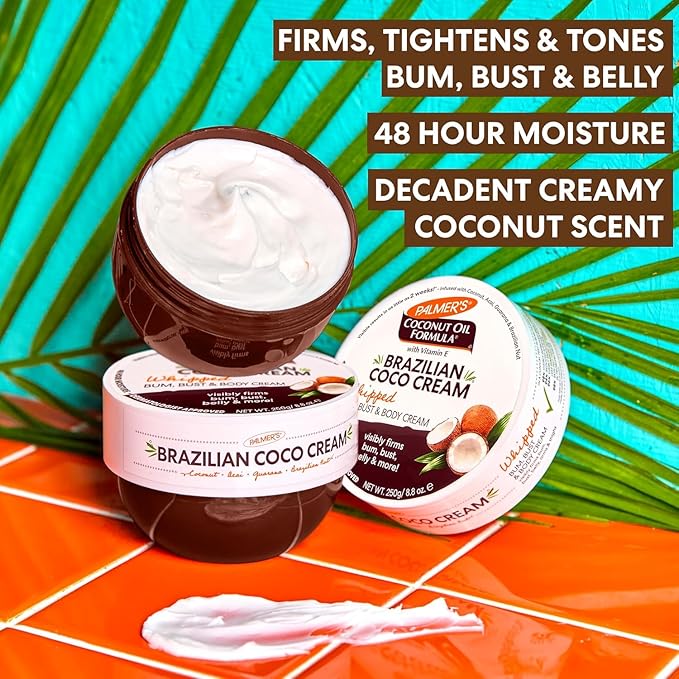 Palmer's Coconut Oil Formula Brazilian Coco Cream with Vitamin E, 8.8 Fl Oz, Whipped Bum, Bust & Body Cream, Helps with Skin Tightening & Firming