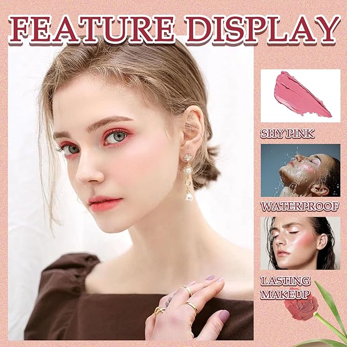 Cream Blush Stick,Multi-Use Makeup Blush Stick,Blendable Long Lasting