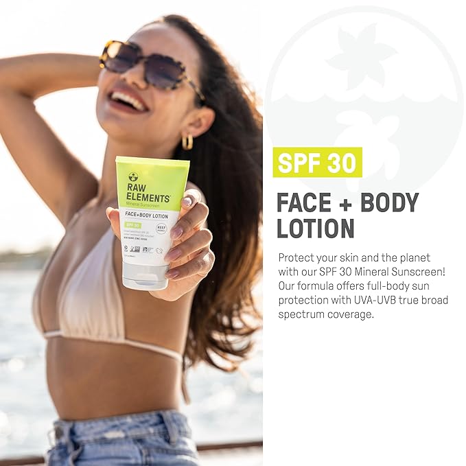 Raw Elements Face and Body Mineral Sunscreen SPF 30 Tube, Organic Sunblock Daily Protection, Non Toxic Reef Safe, Water Resistant, Cruelty Free, 3 oz (Pack of 1)