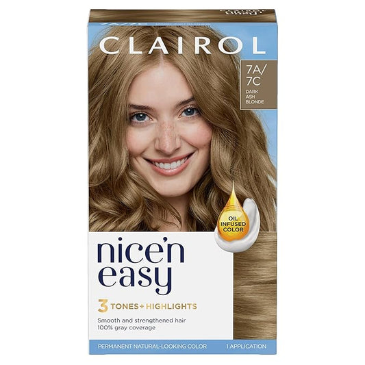 Clairol Nice'n Easy Permanent Hair Dye, 7A/7C Dark Cool Blonde Hair Color, Pack of 1